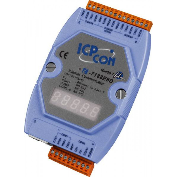 Контроллер ICP DAS I-7188E8D CR (8 COM-портов: 7xRS-232, 1xRS-485, с индикацией)