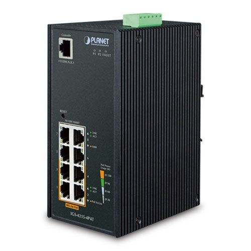 Коммутатор промышленный управляемый PLANET IGS-4215-4P4T (4xPoE+ 1000T + 4x100T, -40...+75°C, 48-56VDC)