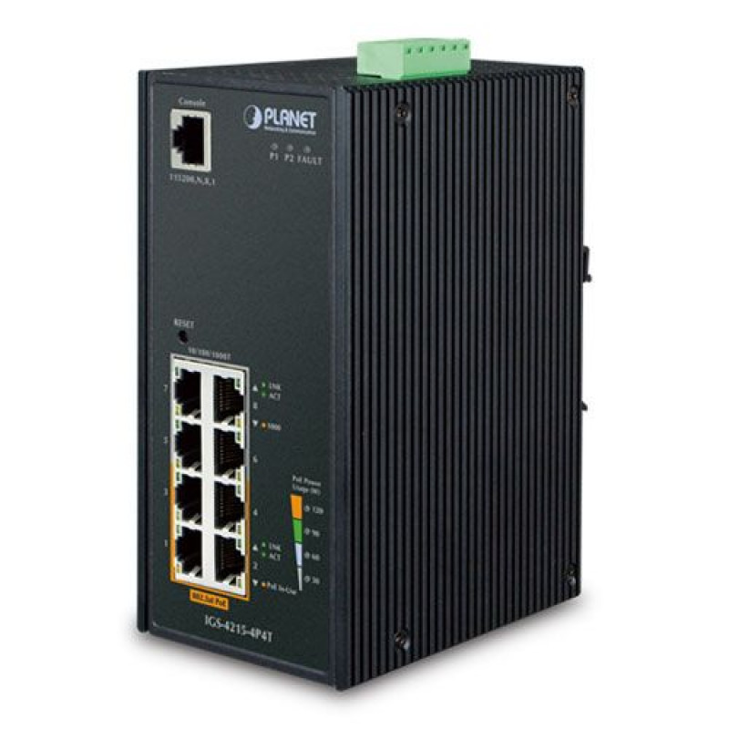 Коммутатор промышленный управляемый PLANET IGS-4215-4P4T (4xPoE+ 1000T + 4x100T, -40...+75°C, 48-56VDC)