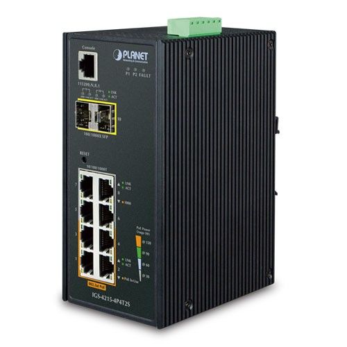 Коммутатор промышленный управляемый PLANET IGS-4215-4P4T2S (4xPoE+ 1000T + 4x100T + 2xSFP, -40...+75°C)