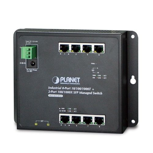Коммутатор промышленный управляемый PLANET WGS-4215-8T2S (8x1000TP + 2xSFP, настенный, -40...+75°C)