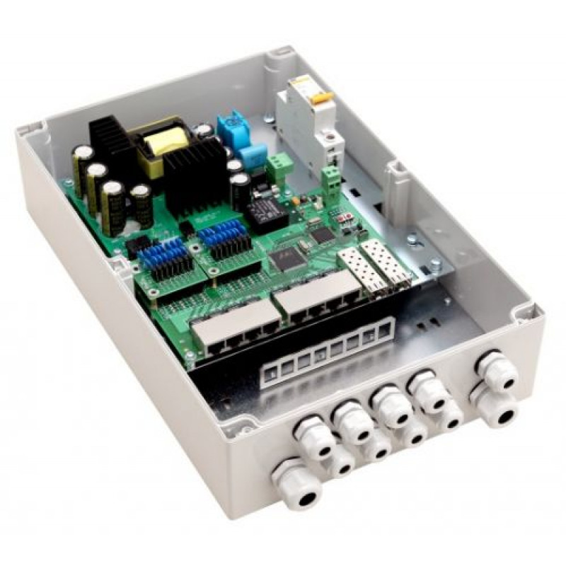 Коммутатор управляемый TFortis PSW-2G 8F+ (уличный 10-портовый гигабитный, PoE+ до 30Вт, оптический кросс)