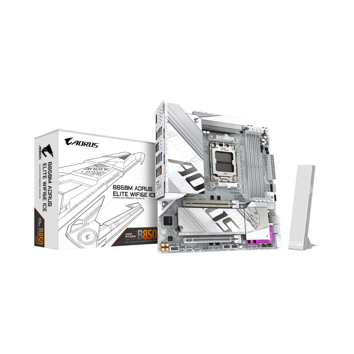 Материнская плата GIGABYTE B850M AORUS ELITE WIFI6E ICE, Socket AM5, B850, mATX, B850MAELTWF6EICE