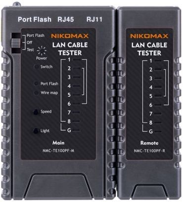 Кабельный тестер UTP/STP, RJ45, RJ12, RJ11, с функцией PortFlash и LED фона NIKOMAX NMC-TE100PF
