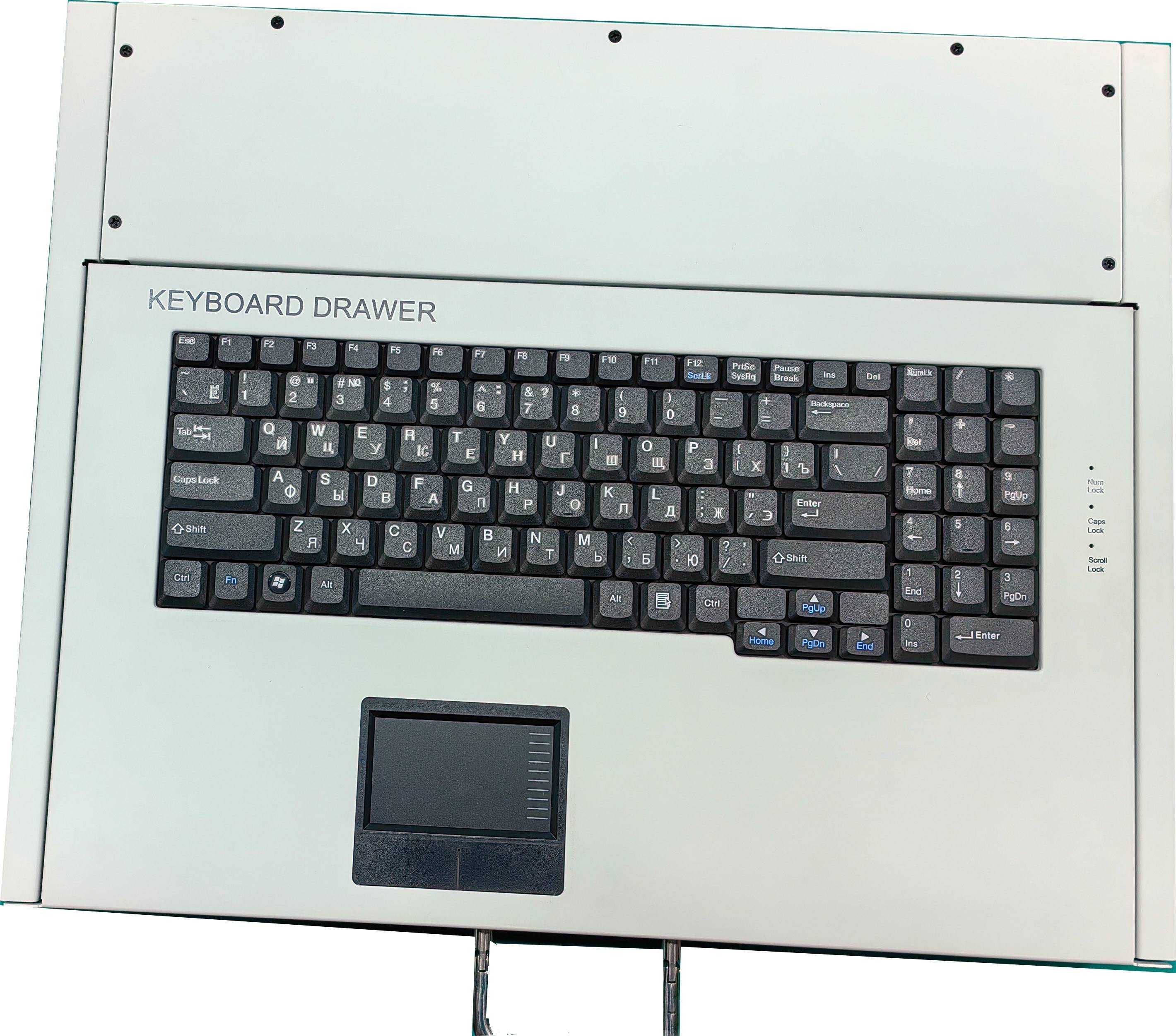 Промышленная клавиатура Key Technology K-TEK-1U-KB-TP-PL-B-US/RU-USB-RAL7035 drawer