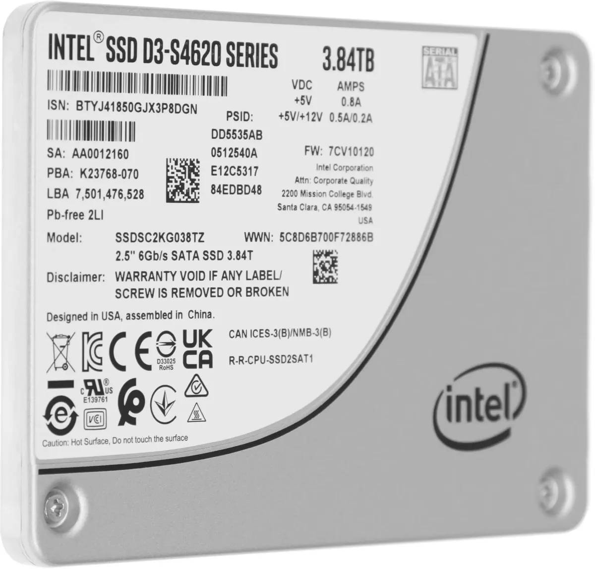 Накопитель SSD 3.84TB Intel D3-S4620 Series (SSDSC2KG038TZ01)