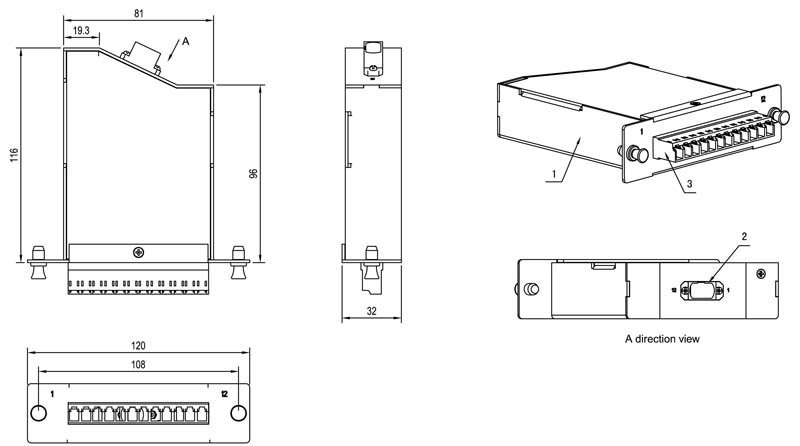Оптическая кассета Hyperline FO-CSS-W120H32-9-1MTPM-12LC-BL
