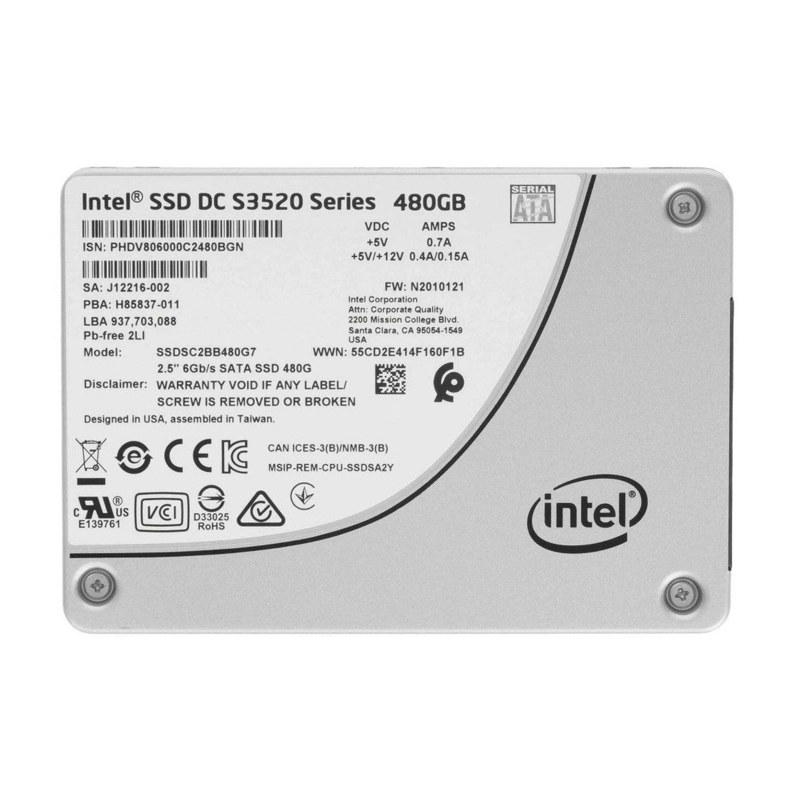 Накопитель SSD Intel SSDSC2BB480G7 480 ГБ