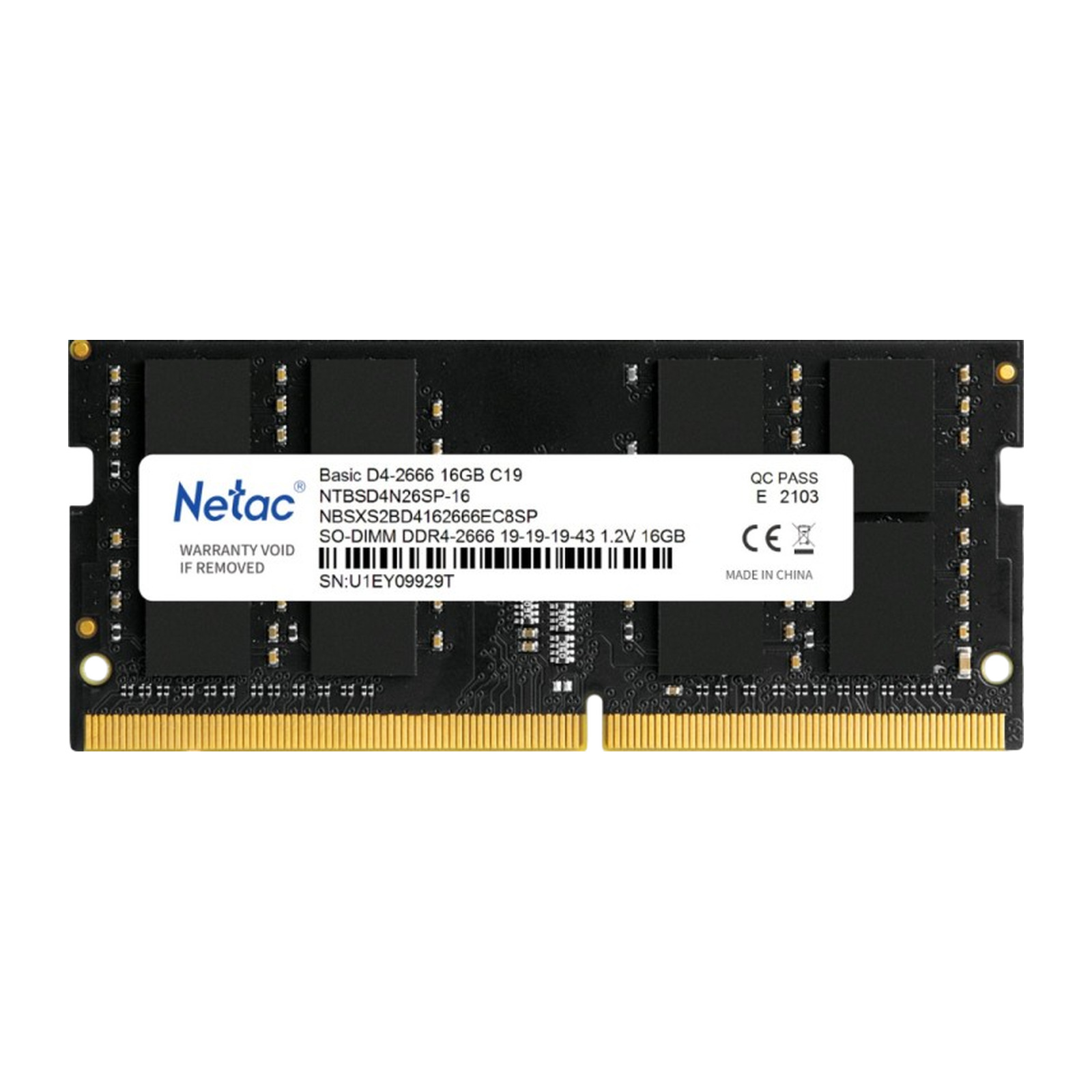 Оперативная память Netac Basic DDR4 SO-DIMM 16 ГБ 2666 МГц NTBSD4N26SP-16