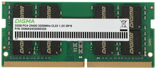 оперативная память DDR4 32 ГБ (1×32 ГБ) Digma DGMAS43200032D, 3200 МГц, [DGMAS43200032D]